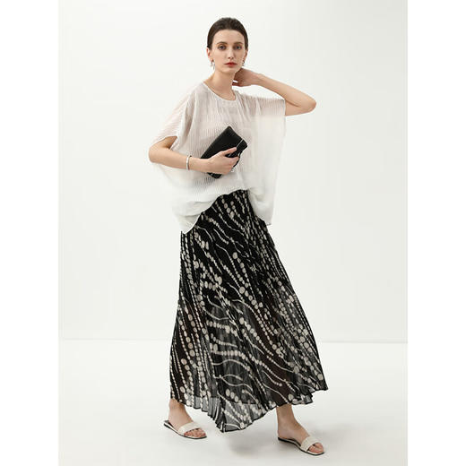 COCOBELLA度假风不规则下摆波点半身裙女飘逸百褶长裙HS7041 商品图2