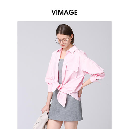 VIMAGE纬漫纪宽松廓形舒适粉色通勤显瘦衬衫外套秋季新款V2209807 商品图2