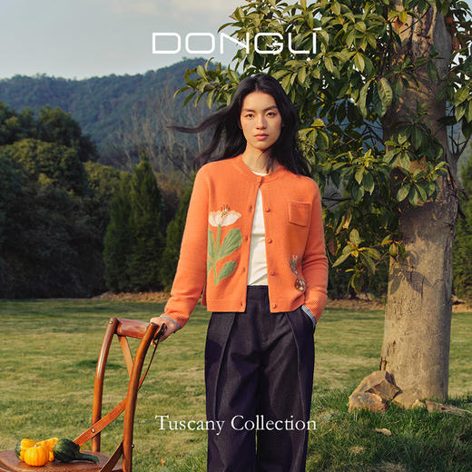 东黎 • 托斯卡纳系列—蝶语春光 山羊绒女士圆领提花长袖开衫 5024 商品图0