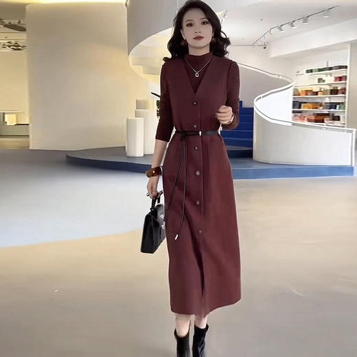 马甲连衣裙套装无袖背心裙长袖打底衫两件套QYM-XQD-73C24107-Y 商品图3