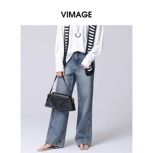 VIMAGE纬漫纪秋季新款高腰直筒休闲时尚显瘦牛仔裤V2205814 商品图2