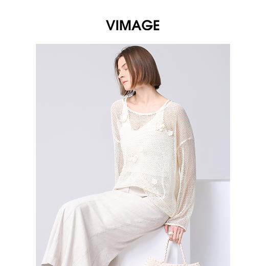 VIMAGE纬漫纪慵懒感时尚垂坠宽松T恤上衣2025春季新款V2313912 商品图2