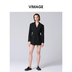 VIMAGE纬漫纪冬季新款时尚百搭收腰显瘦翻领毛呢大衣女外套V2203818