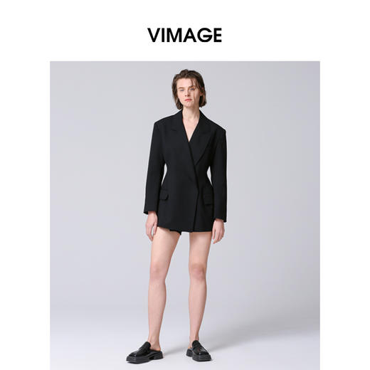 VIMAGE纬漫纪冬季新款时尚百搭收腰显瘦翻领毛呢大衣女外套V2203818 商品图0