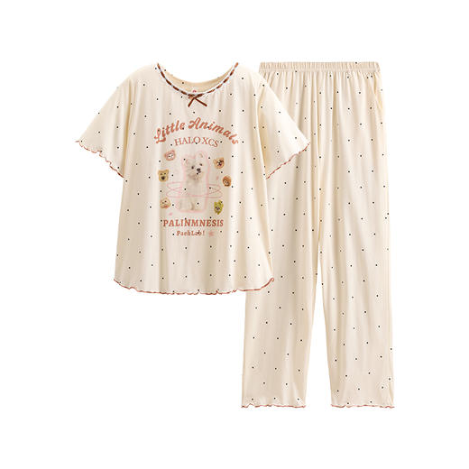 商场同款新品芬腾睡衣女夏季纯棉短袖圆领套装宽松女款全棉家居服 商品图4