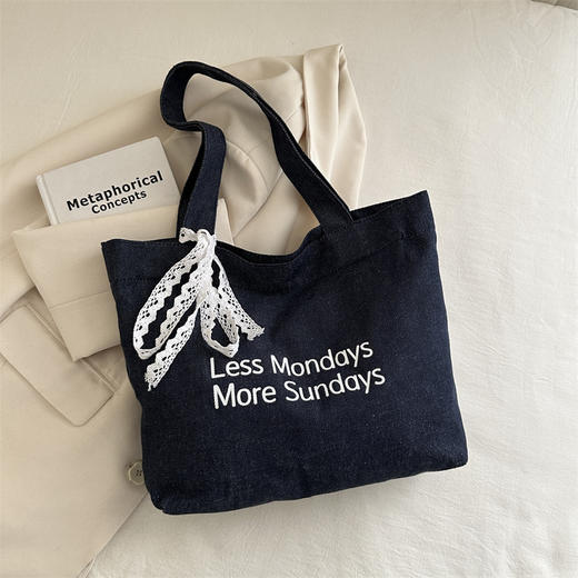 【休闲文艺牛仔风单肩包】韩版唯美个性潮流简约单肩包 上课通勤托特包 商品图7