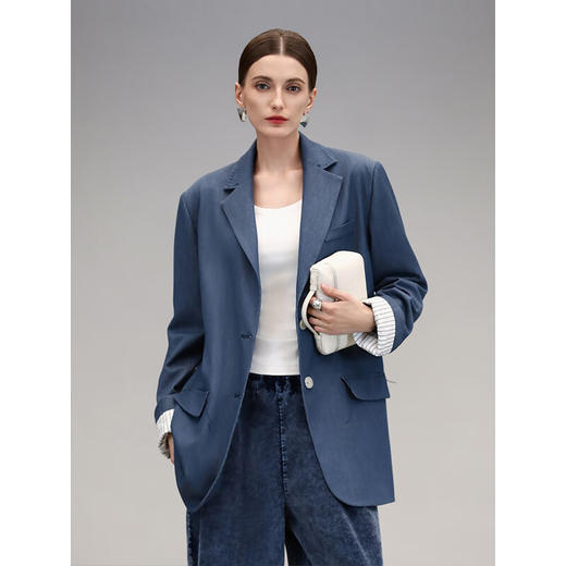 COCOBELLA静奢风撞色条纹通勤贡针西装女商务休闲西服SI3011 商品图3