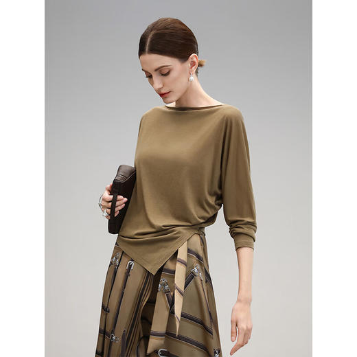 COCOBELLA莱赛尔柔软亲肤蝙蝠袖针织衫一字领T恤打底衫TS3031 商品图3