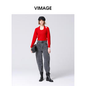 VIMAGE纬漫纪时修身显瘦设计感露背小性感针织衫秋冬新款V2201809