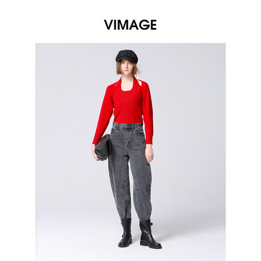 VIMAGE纬漫纪时修身显瘦设计感露背小性感针织衫秋冬新款V2201809 商品图0