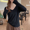 【YW】无忧购韩系慵懒百搭休闲莫代尔V领宽松长袖正肩t恤女2604 商品缩略图4