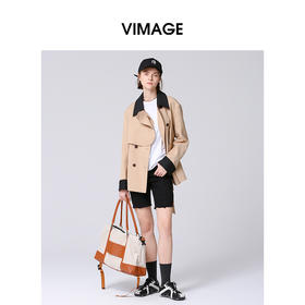 VIMAGE纬漫纪秋季新款时尚帅气百搭显瘦撞色风衣外套女V2204804