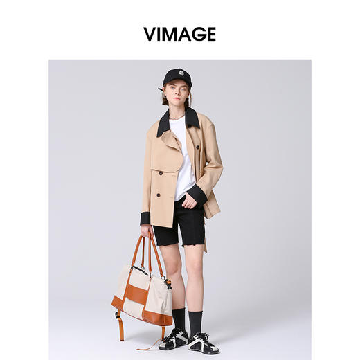 VIMAGE纬漫纪秋季新款时尚帅气百搭显瘦撞色风衣外套女V2204804 商品图0