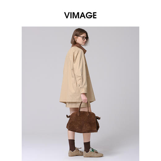 VIMAGE纬漫纪帅气立领时尚卡其色宽松中长款风衣外套2025春季新款V2304901 商品图4
