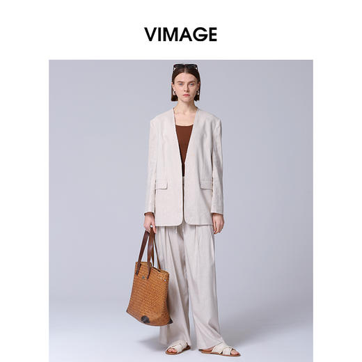 VIMAGE纬漫纪显瘦高腰直筒阔腿休闲长裤春季新款V2305906 商品图1