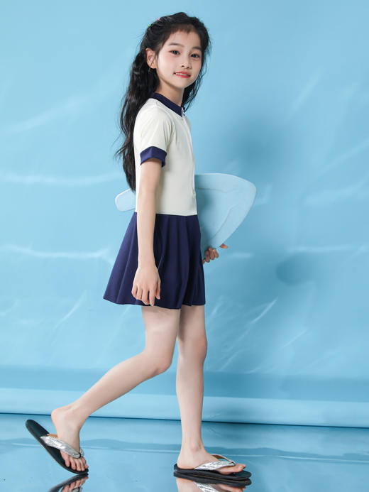 【学院风泳衣，速干保守连体裙~】女童连体泳衣 初中生学院风 速干游泳衣 女孩韩版温泉 保守连体裙泳装-QQ 商品图4