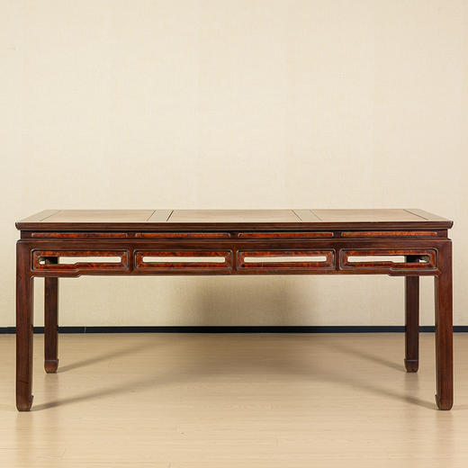 二十世纪 红木三镶瘿木束腰马蹄腿画桌 商品图0