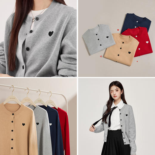 【严选】【海岛长绒棉】诗凡黎圆领爱心针织开衫24秋新款安可拉红外搭上衣7F7330071-4 商品图3