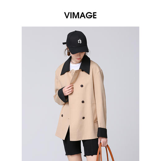 VIMAGE纬漫纪秋季新款时尚帅气百搭显瘦撞色风衣外套女V2204804 商品图1