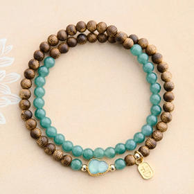 山水福禄沉香木天然翡翠手串5mm  吉牌吊坠玉葫芦双圈手链新中式国风百搭珠串一物一证