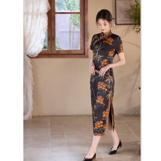 复古国风长款，华尔缎短袖旗袍GX-22659 商品图2