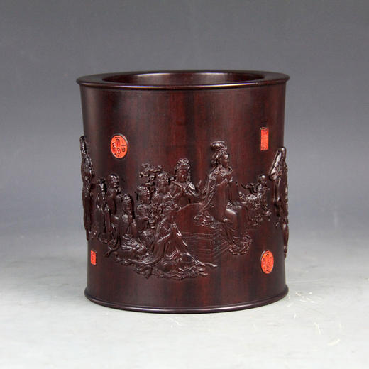 维摩诘演教图°黑檀大笔筒 商品图1