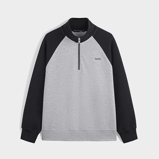 GXG男装 麻灰色华夫格肌理休闲拼接立领卫衣男士上衣春季热卖 商品图4