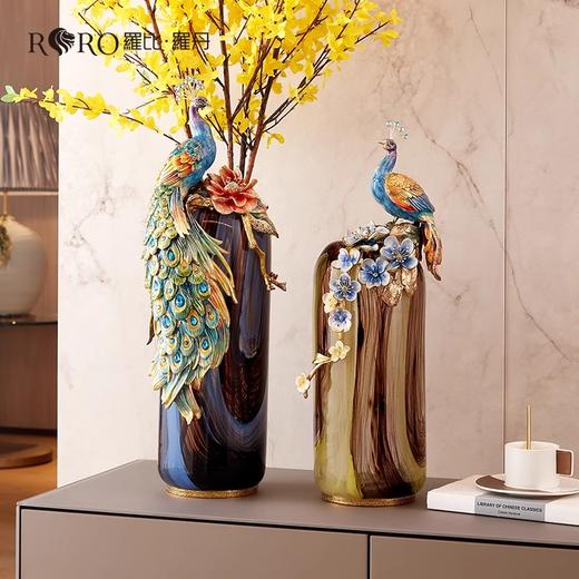 罗比罗丹富贵吉祥孔雀花瓶摆件珐琅彩工艺家居饰品乔迁礼物罗比罗丹花瓶（富贵吉祥）蓝 商品图3