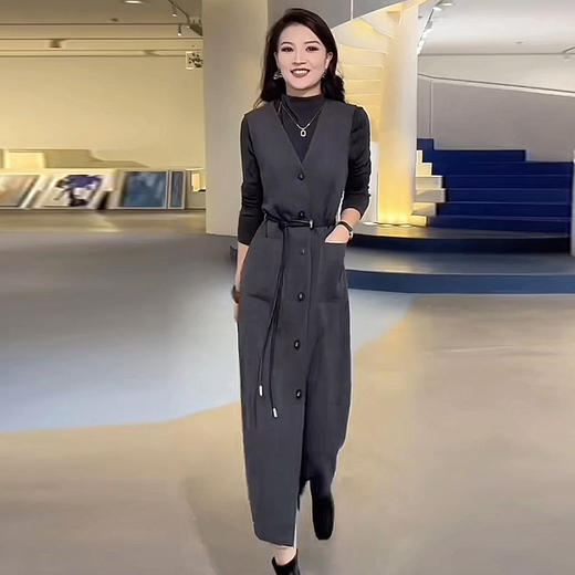 马甲连衣裙套装无袖背心裙长袖打底衫两件套QYM-XQD-73C24107-Y 商品图1