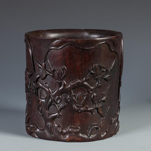 清中期 紫檀木雕玉兰花花口笔筒 商品图0