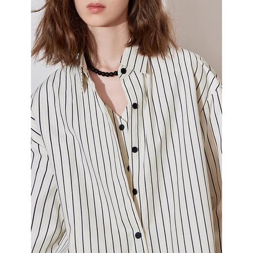 初语条纹衬衫女假两件上衣2025春季新款莱赛尔棉质百搭外搭衬衣 商品图3