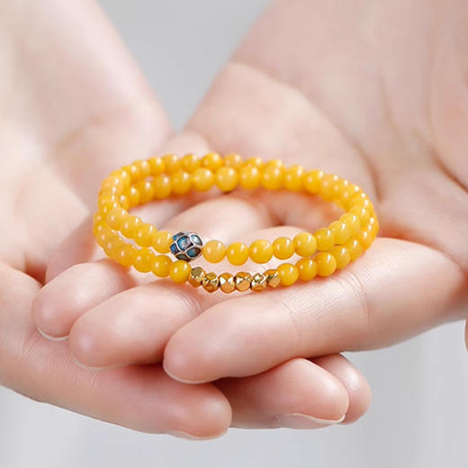 好事莲莲鸡油黄蜜蜡双圈手串 细腻温润串珠手链新中式国风叠戴手串一物一证 商品图1