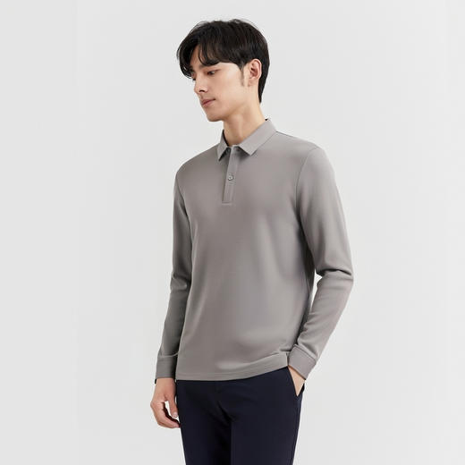 【商场同款】圣得西男长袖t恤商务休闲纯棉纯色翻领polo男士上衣2512945135 商品图1