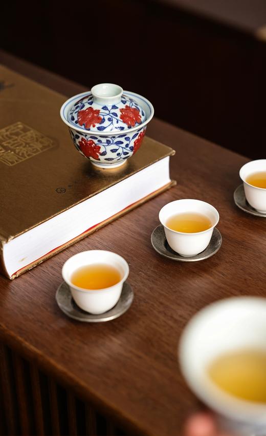 【怀宣临古】青花釉里红缠枝莲元宝二才盖碗 满容约140cc 商品图6