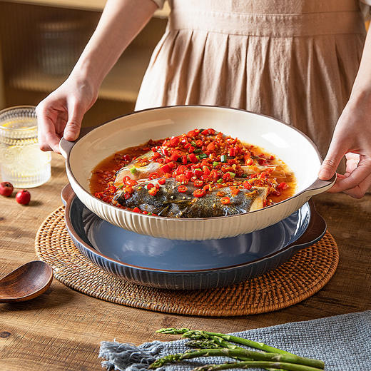 摩登主妇剁椒鱼头专用盘子菜盘家用餐具双耳龙虾大盘鸡大号蒸鱼盘 商品图0