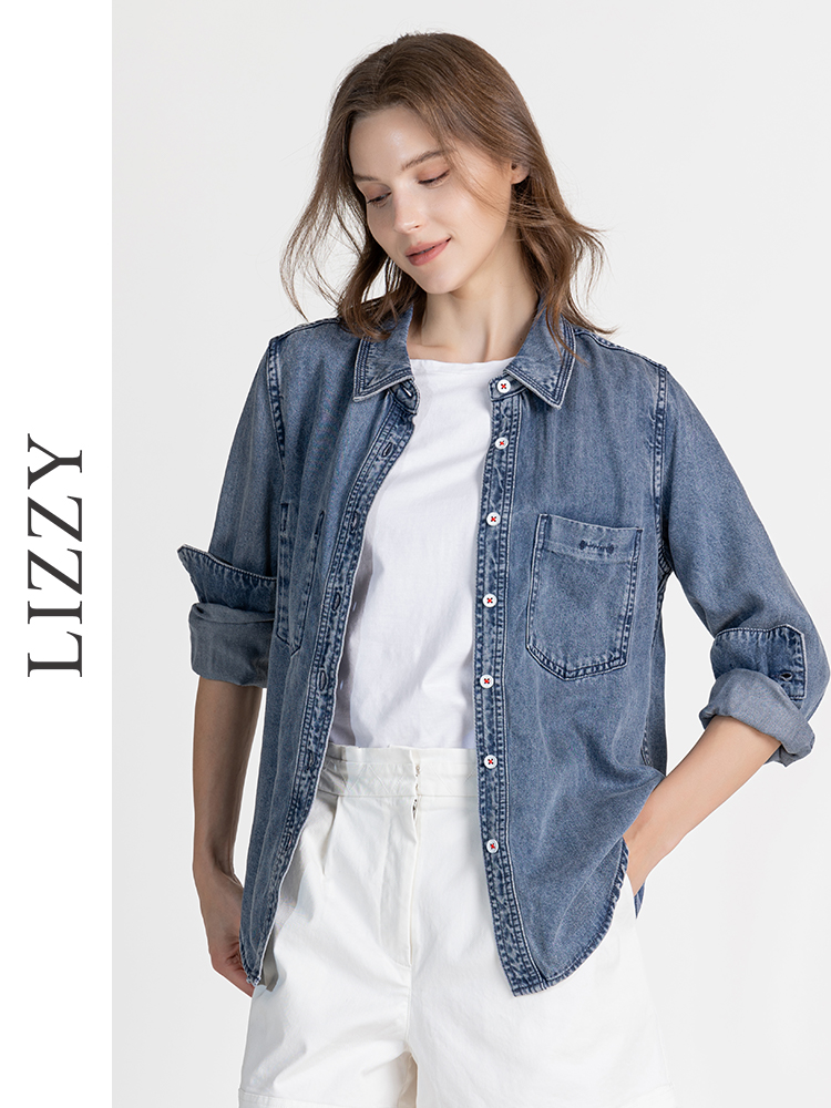 LIZZY早秋休闲百搭舒适天丝洗水牛仔衬衫8136