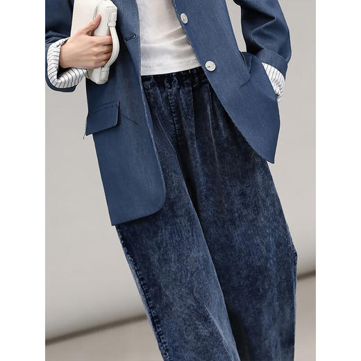 COCOBELLA重工水洗炒色灯芯绒休闲裤牛仔色宽松阔腿裤DN0011 商品图3