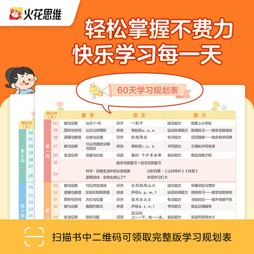 火花思维 幼小衔接 60天领跑一年级 幼升小 小学升学 拼音 识字 数学 商品图1