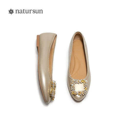 natursun女鞋名媛气质通勤不累脚钻扣浅口平底单鞋女N25125410 商品图3