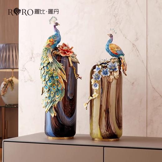罗比罗丹富贵吉祥孔雀花瓶摆件珐琅彩工艺家居饰品乔迁礼物罗比罗丹花瓶（富贵吉祥）蓝 商品图2