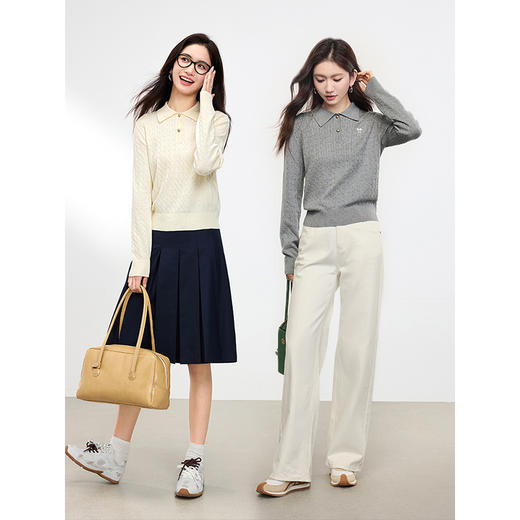 【五折购】熙世界老钱风POLO领绞花针织衫2025春秋新款减龄套头毛衫上衣 商品图3