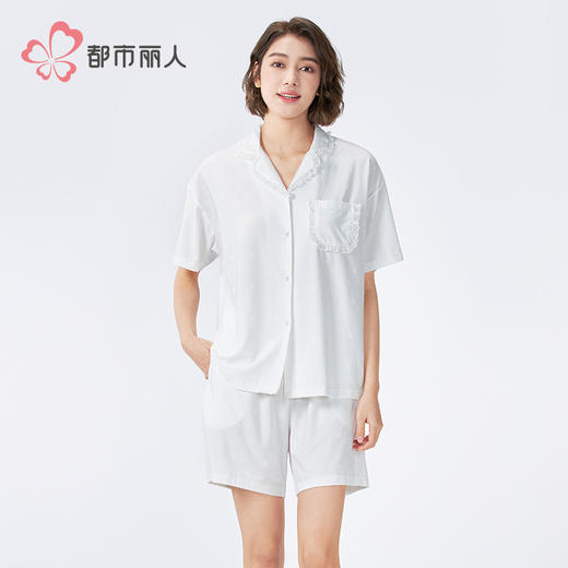 都市丽人生活家居女士正价棉质短袖套装薄针织提花短袖类LHH1E8 商品图1