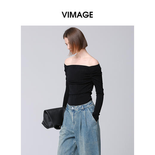 VIMAGE纬漫纪秋季新款修身显瘦纯色上衣女V2013607 商品图1