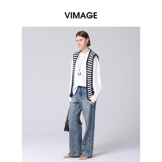 VIMAGE纬漫纪秋季新款高腰直筒休闲时尚显瘦牛仔裤V2205814 商品图1