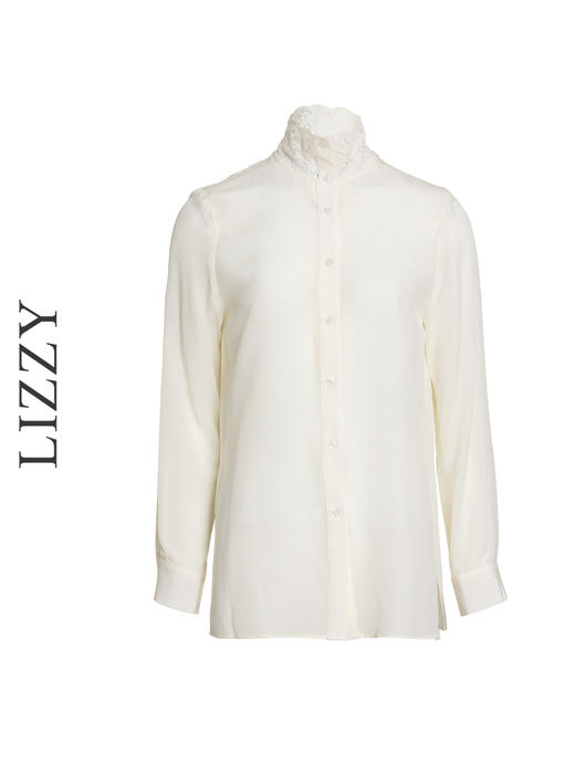 LIZZY早秋精致百搭通勤名媛风桑蚕丝蕾丝领衬衣8138 商品图5