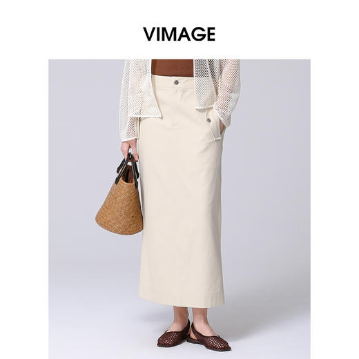 VIMAGE纬漫纪高腰及踝长裙纯棉舒适开叉a字半身裙2025春季新款V2306902 商品图0