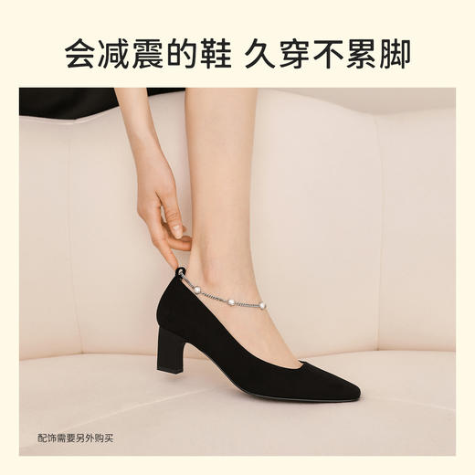 【黑凤梨】7or9 空气棉系列经典方头防滑真皮高跟鞋单鞋 商品图3