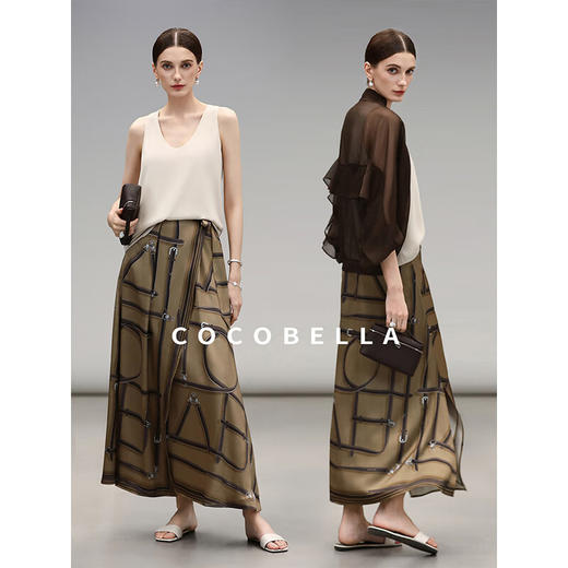 COCOBELLA定位剪裁重磅缎面静奢半身裙设计感围裹长裙HS3112 商品图1