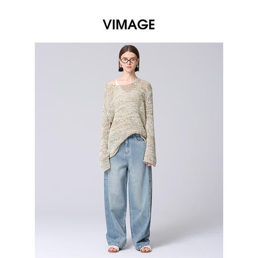 VIMAGE纬漫纪2025春季新款复古百搭直筒高腰阔腿显瘦牛仔裤V2305921 商品图1