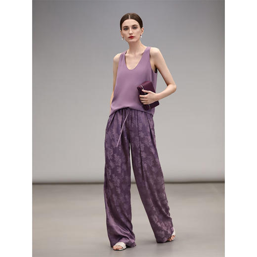 COCOBELLA暗纹提花光泽缎面垂坠阔腿裤春夏新中式山本裤PA3026 商品图1